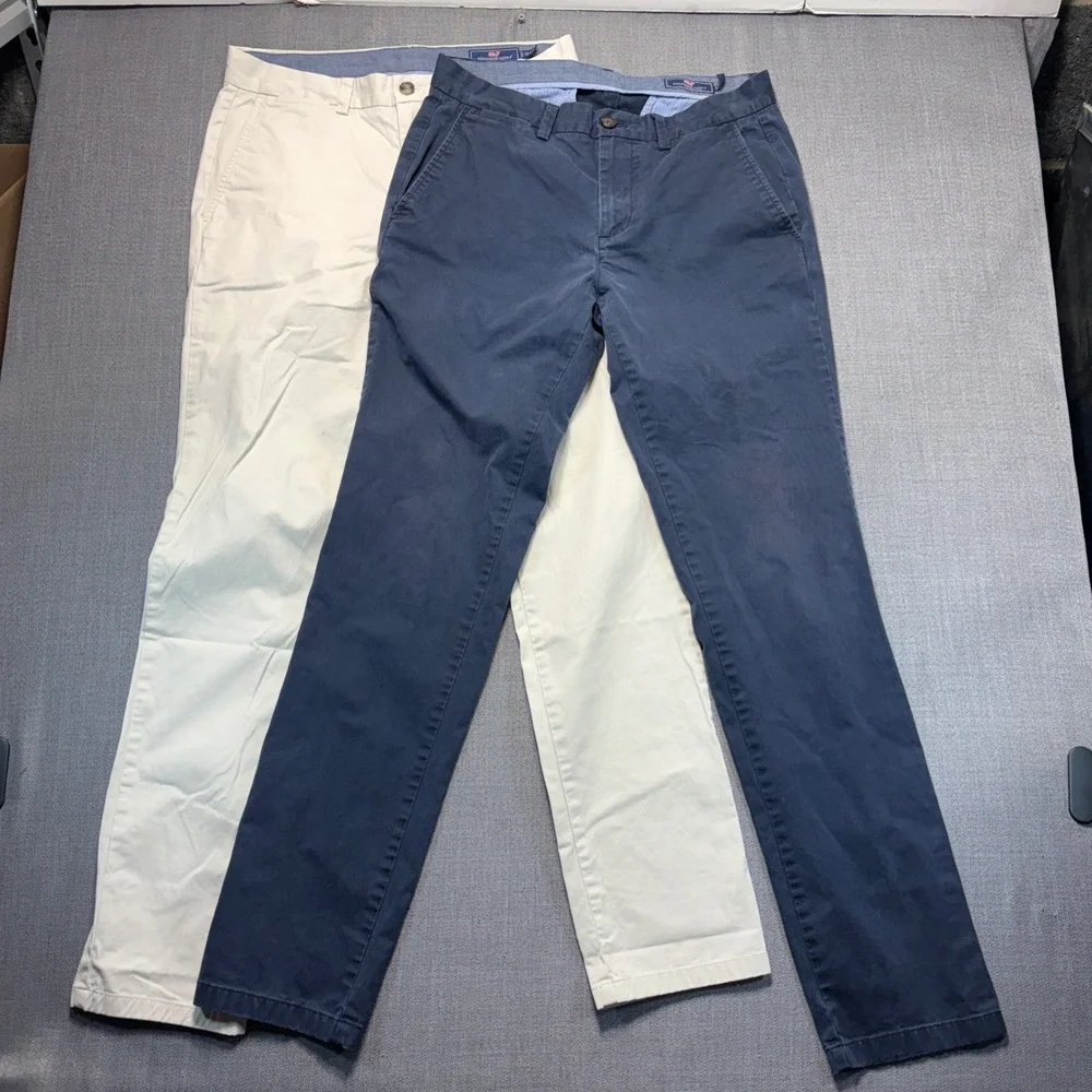 Vineyard Vines Breaker Pants Bundle Mens 32x34 Navy Blue Khaki Chino (Lot of 2)